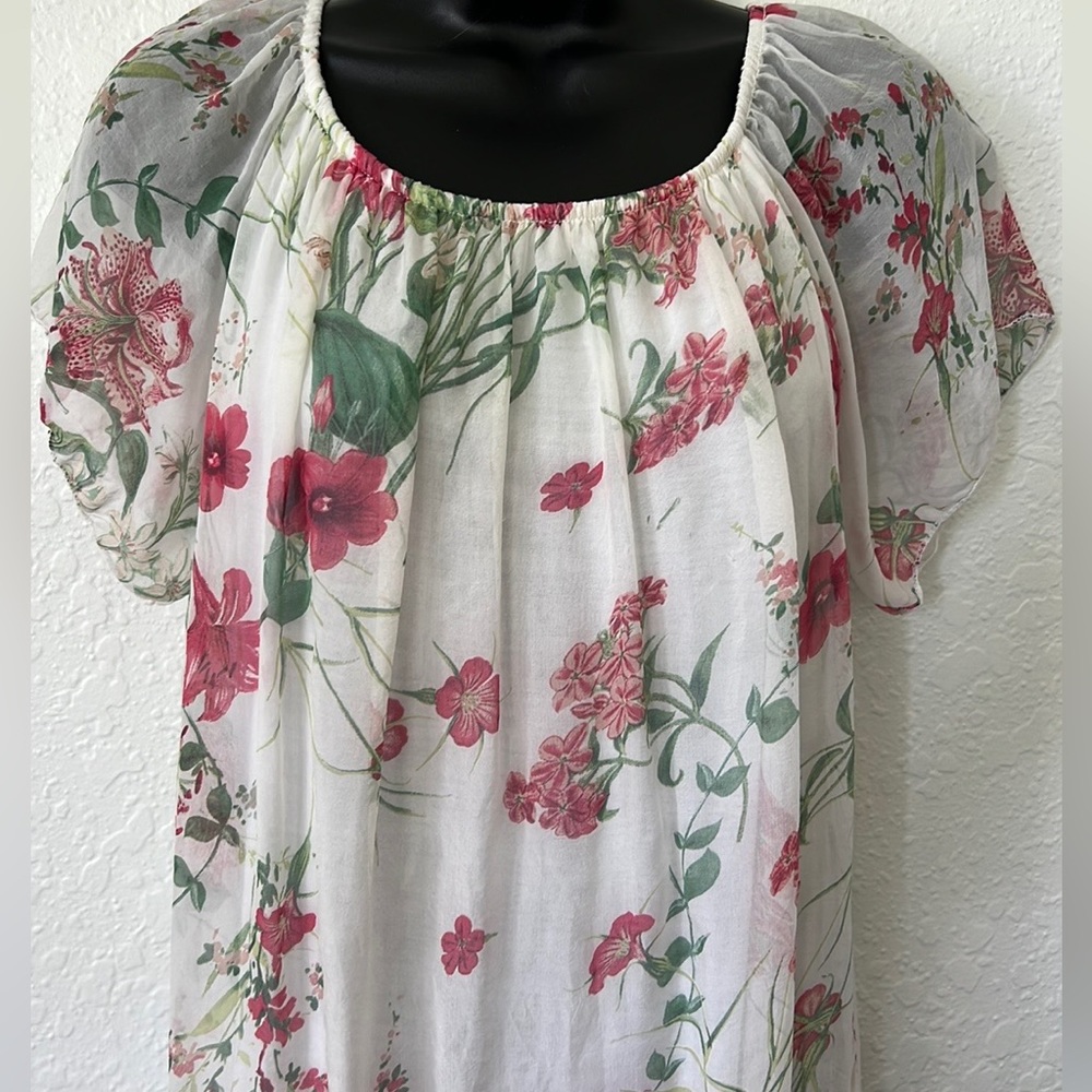 Luisa Ricci Silk Floral top blouse M Lined Italy Romantic Fairy Cottage Feminine
